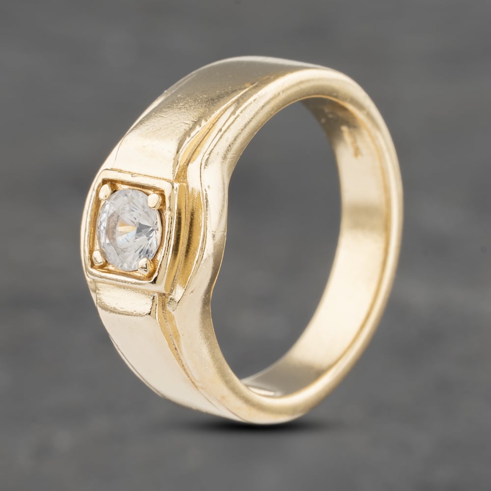 Pre-Owned 9ct Yellow Gold Cubic Zirconia Signet Ring 41341898