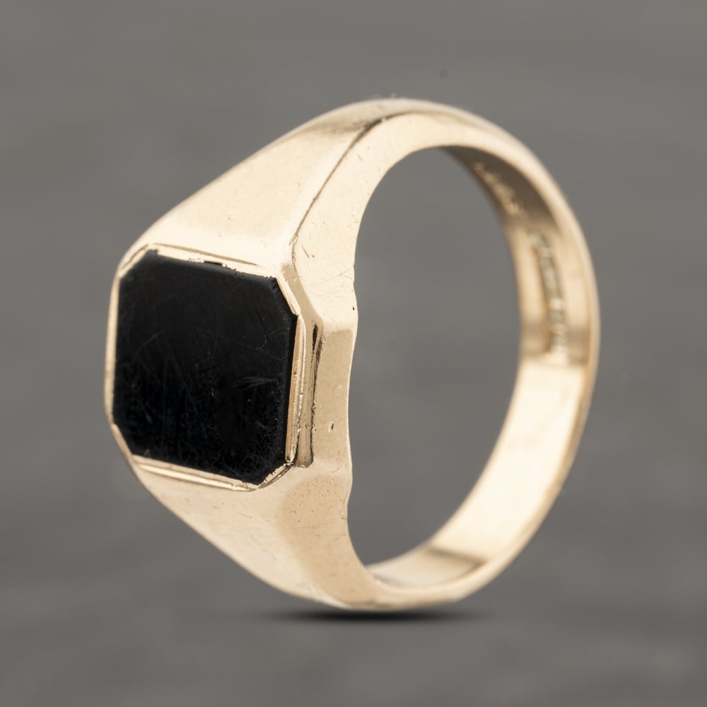Pre-Owned 9ct Yellow Gold Onyx Hexagon Signet Ring 41342252