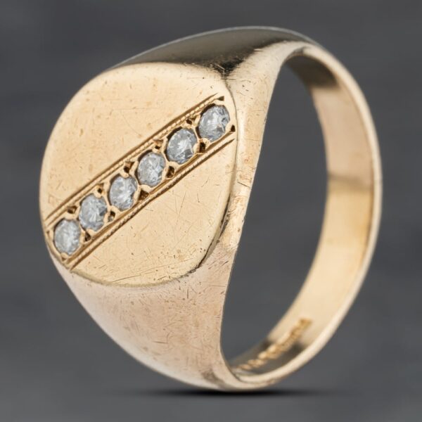 Pre-Owned 9ct Yellow Gold Diamond Six Stone Signet Ring 41342310