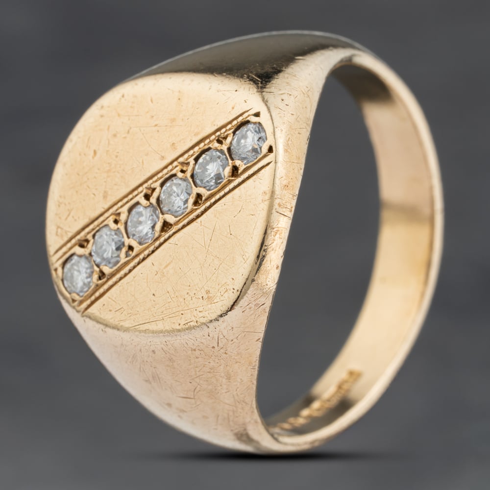 Pre-Owned 9ct Yellow Gold Diamond Six Stone Signet Ring 41342310