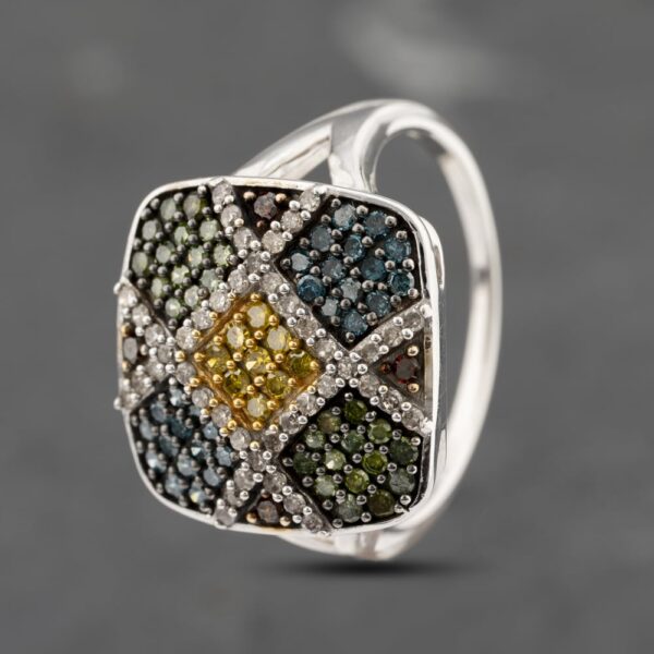 Pre-Owned 9ct White Gold Multi Colour Diamonds Multi Stone Cluster Ring 41383480