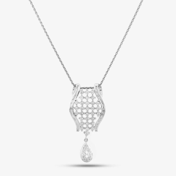 Pre-Owned 14ct White Gold 2.00ct Diamond Openwork Dropper Pendant & 18 Inch Spiga Chain 4139789