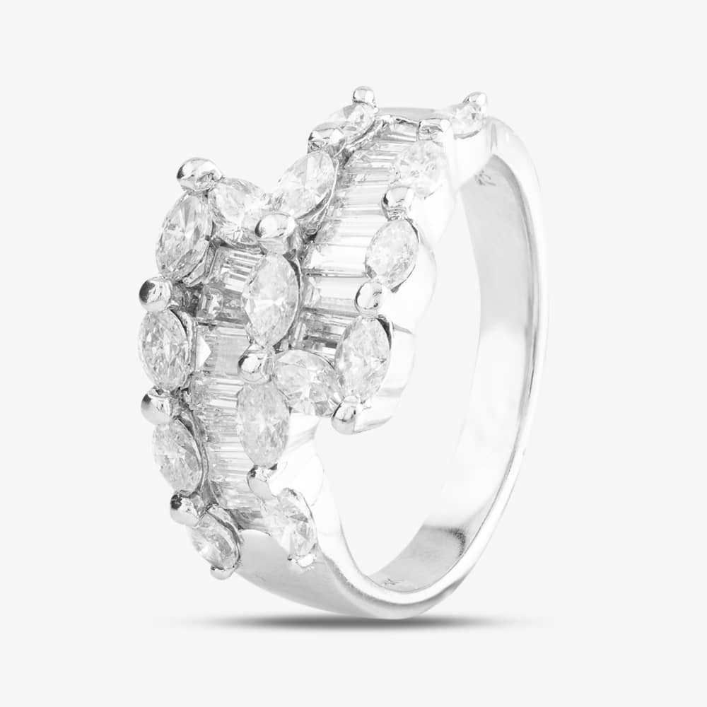 Pre-Owned 18ct White Gold 1.00ct Diamond Marquise & Baguette Cut Diamonds Crossover Ring 41481085