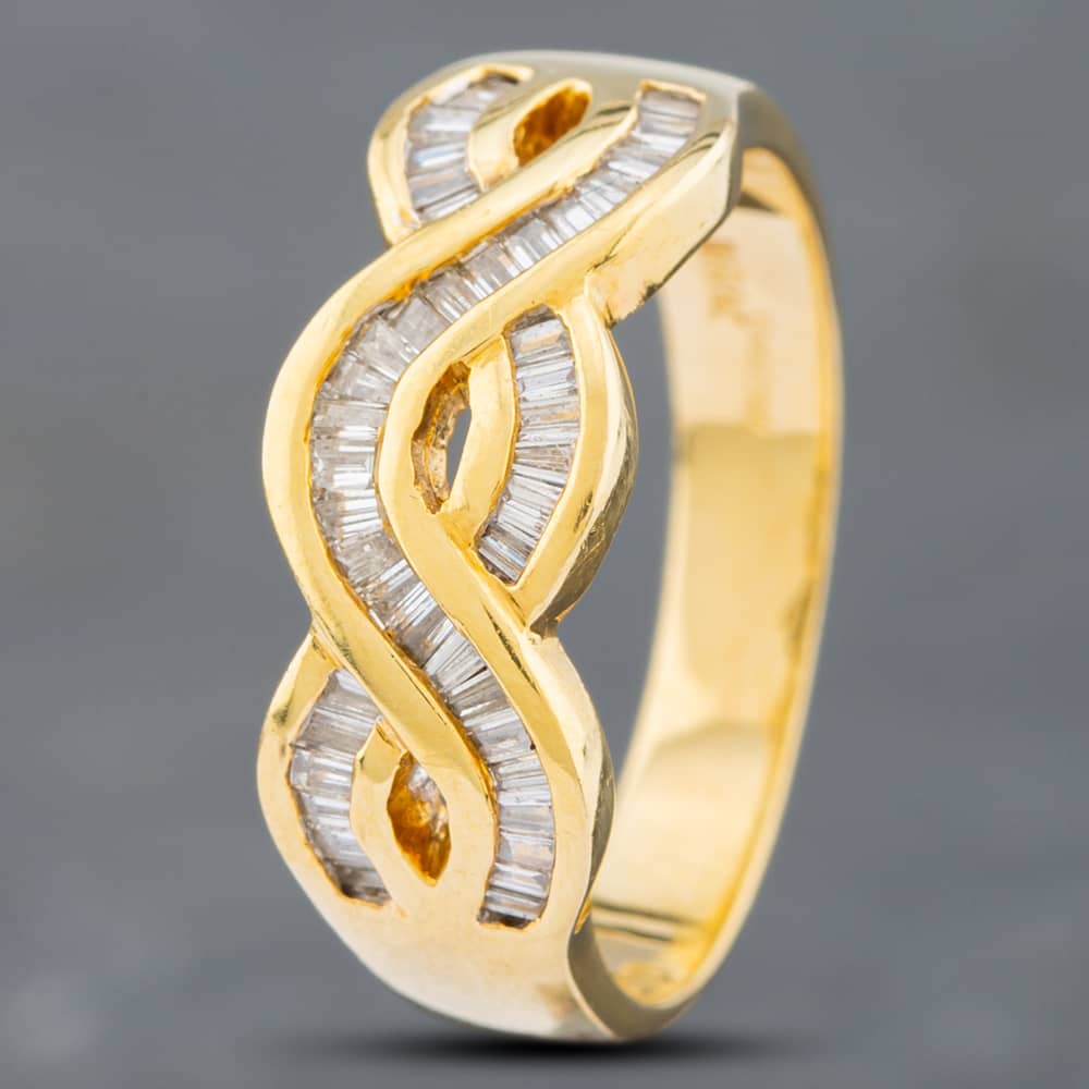 Pre-Owned 18ct Yellow Gold Baguette Cut Diamond Crossover Ring 41481384
