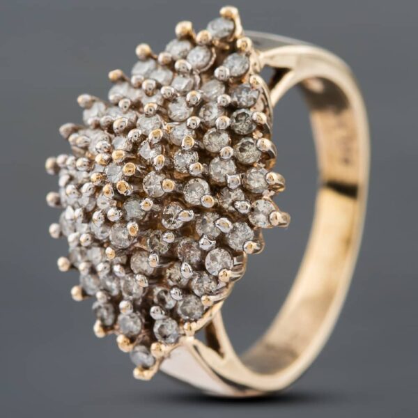 Pre-Owned 9ct Yellow Gold Brilliant Cut Diamond Multi Row Cluster Ring 41481443
