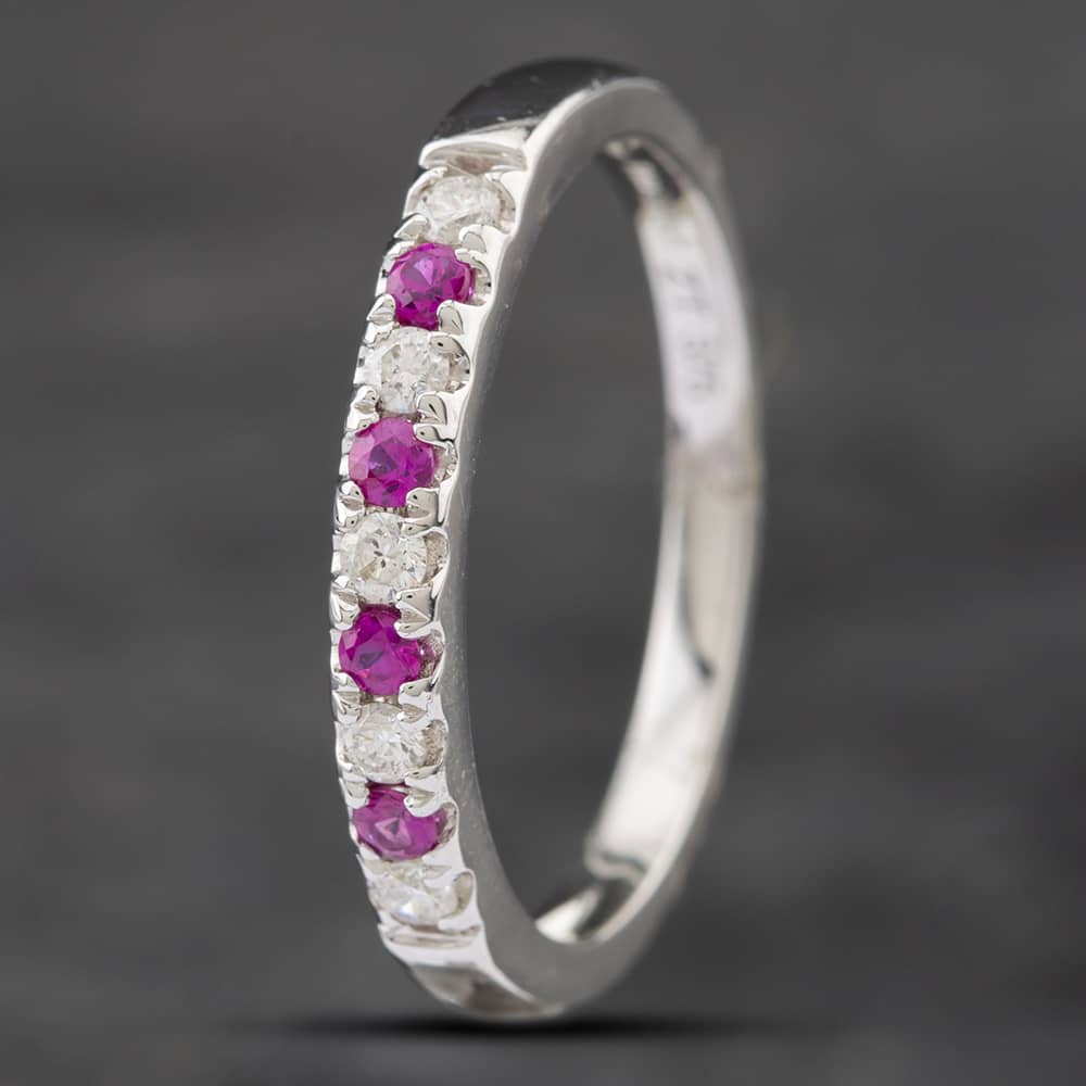 Pre-Owned 9ct White Gold Ruby & Diamond Half Eternity Ring 41481489