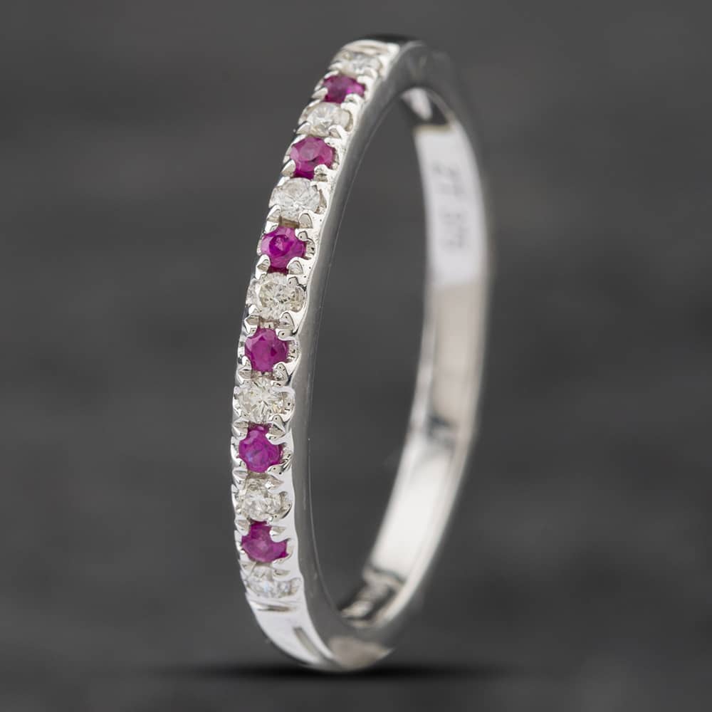 Pre-Owned 9ct White Gold 0.14ct Ruby & 0.15ct Diamond Half Eternity Ring 41481490