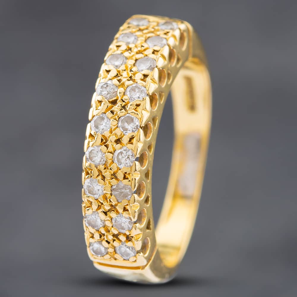 Pre-Owned 18ct Yellow Gold Diamond Two Row Ring 41481493