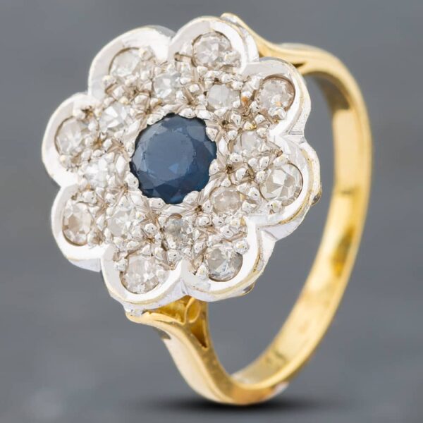 Pre-Owned 9ct Yellow Gold Sapphire & Diamond Pave Flower Cluster Ring 41481532