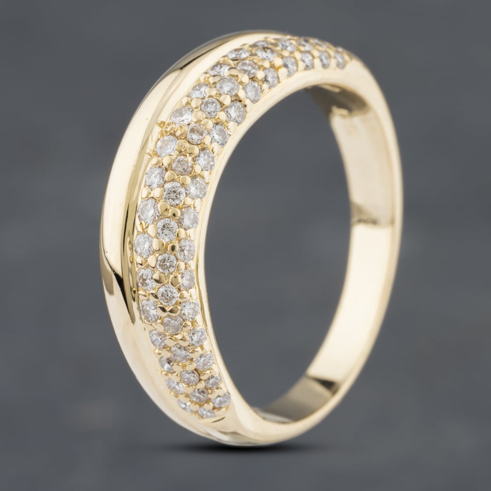 Pre-Owned 18ct Yellow Gold Diamond Wave Three Row Ring 41481619