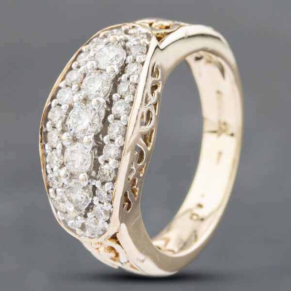 Pre-Owned 9ct Yellow Gold Brilliant Cut Diamond Open Hearts Shoulder Three Row Ring 41481622