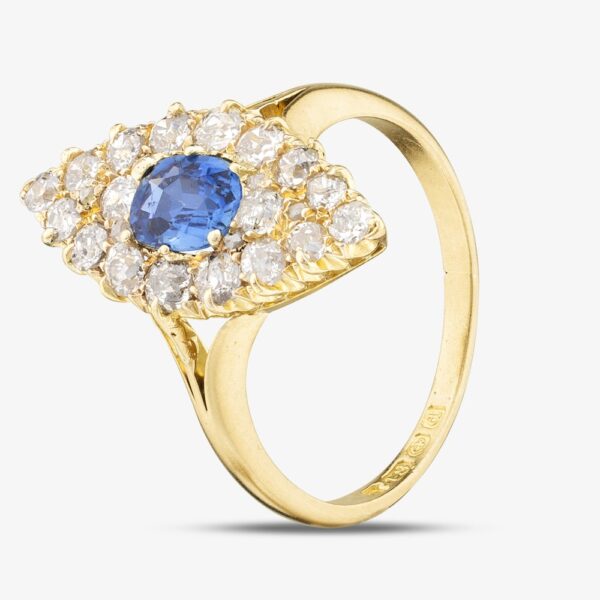Pre-Owned 18ct Yellow Gold Sapphire & Brilliant Cut Diamond Marquise Shaped Cluster Ring 41481778