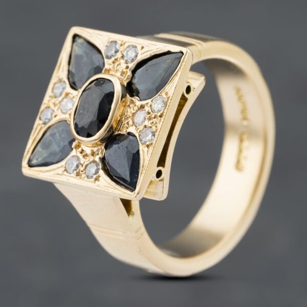 Pre-Owned 14ct Yellow Gold Sapphire & Brilliant Cut Diamond Square Set Cluster Ring 41481812