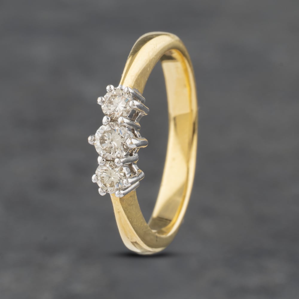 Pre-Owned 18ct Yellow Gold 0.30ct Brilliant Cut Diamond Three Stone Ring 41481887