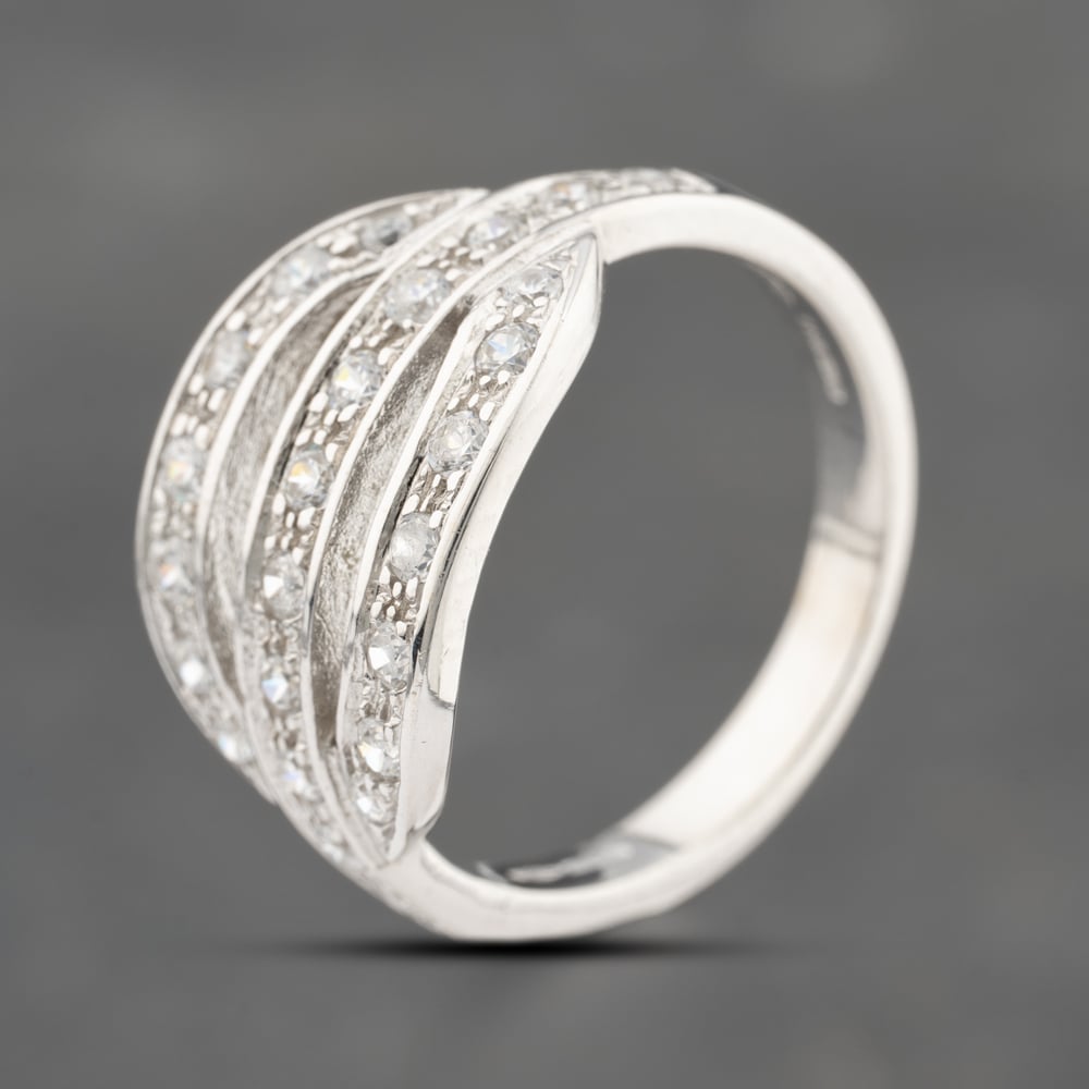 Pre-Owned 18ct White Gold 0.55ct Brilliant Cut Diamond Openwork Three Row Ring 41481919