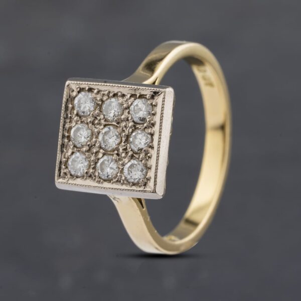 Pre-Owned Vintage Yellow Gold 0.45ct Brilliant Cut Diamond Square Cluster Ring 41481929