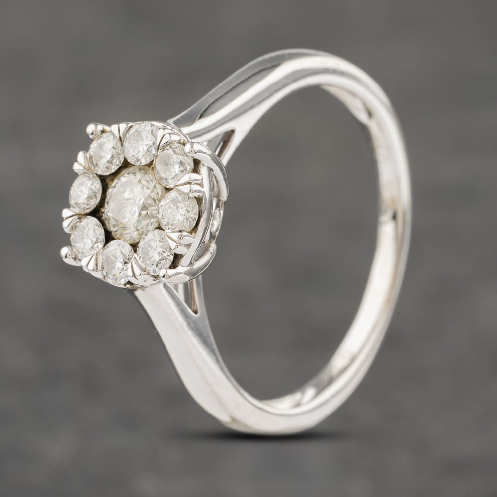 Pre-Owned 18ct White Gold Certificated 0.75ct Brilliant Cut Diamond Cluster Ring 41481949