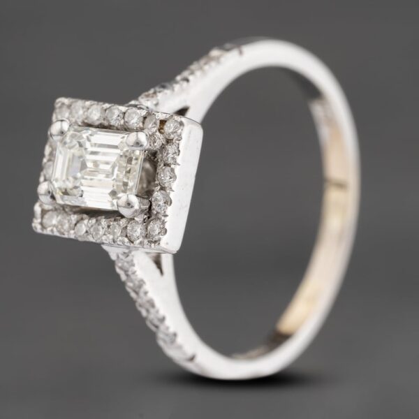 Pre-Owned 14ct White Gold 0.80ct Emerald Cut Diamond Cluster Ring 41481985