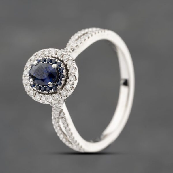 Pre-Owned 14ct White Gold Sapphire & 0.35ct Diamond Oval Halo Cluster Ring 41482073