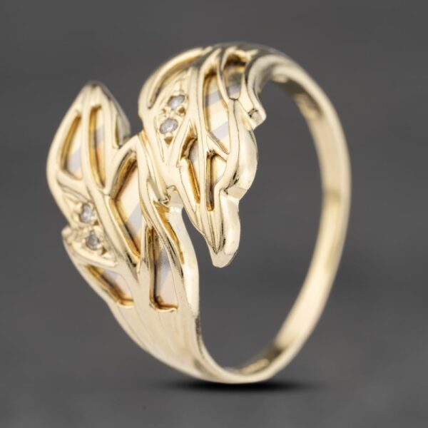 Pre-Owned 14ct Three Colour Gold 0.04ct Diamond Set Leaf Crossover Design Dress Ring 41482144