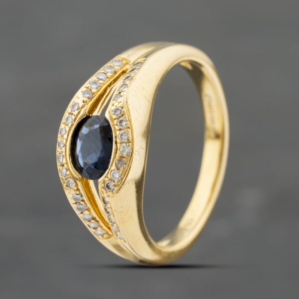 Pre-Owned 18ct Yellow Gold Sapphire & 0.40ct Diamond Open Shoulders Dress Ring 41482147