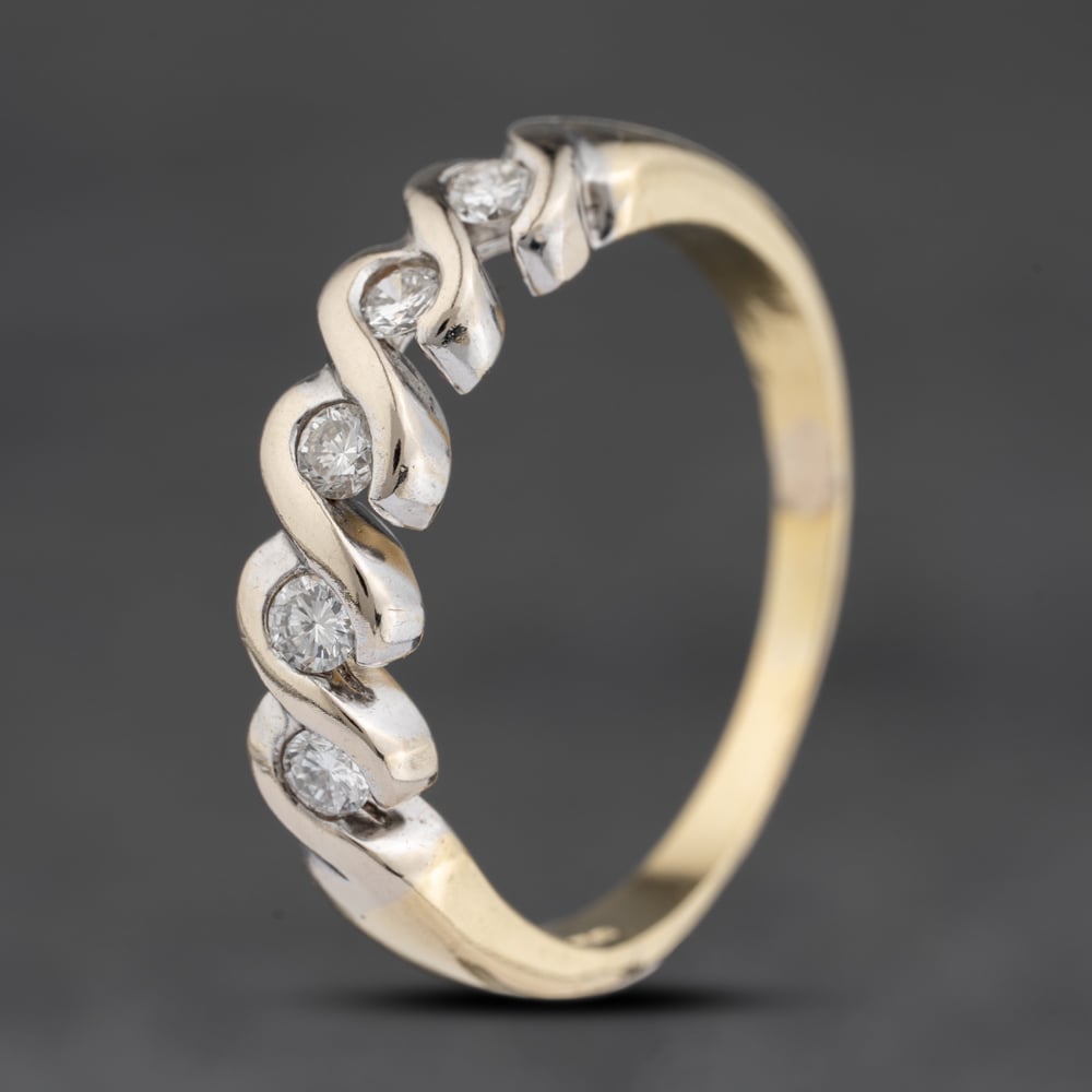 Pre-Owned 14ct Two Colour Gold 0.25ct Diamond Swirl Half Eternity Ring 41482148