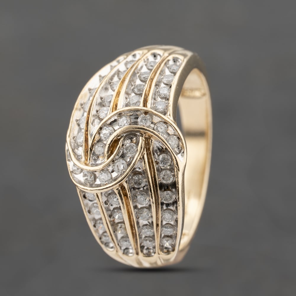 Pre-Owned 9ct Yellow Gold 0.62ct Brilliant Cut Diamond Crossover Four Row Ring 41482233