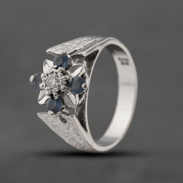 Pre-Owned 18ct White Gold Sapphire & 0.05ct Diamond Cluster Ring 41482241