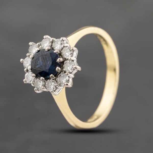 Pre-Owned 18ct Yellow Gold Sapphire & 0.50ct Brilliant Cut Diamond Oval Flower Cluster Ring 41482303