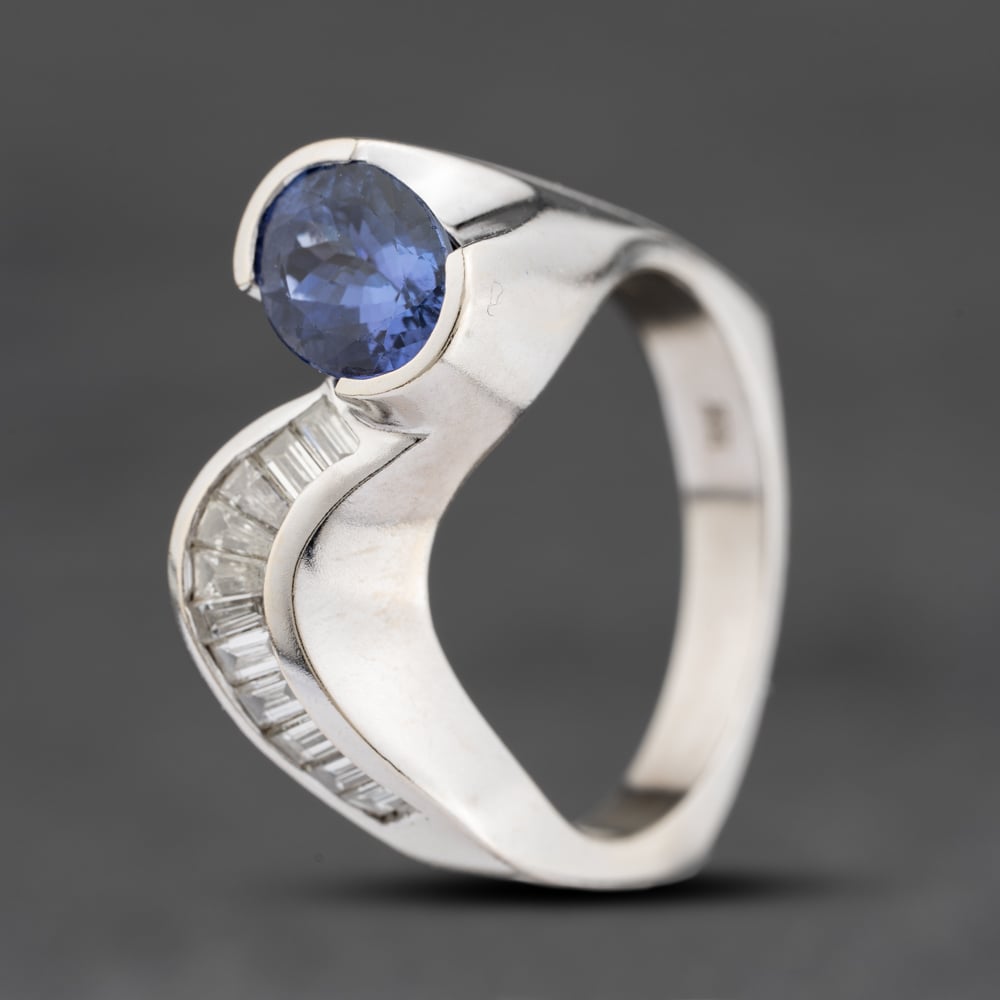 Pre-Owned 18ct White Gold Tanzanite & 0.40ct Baguette Cut Diamond Dress Ring 41482337