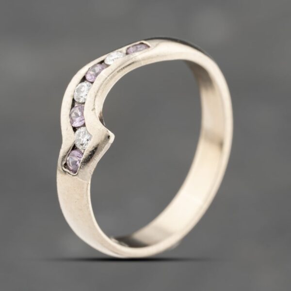 Pre-Owned 18ct White Gold Pink Sapphire & 0.09ct Brilliant Cut Diamond Dress Ring 41482347
