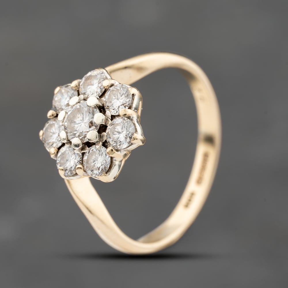Pre-Owned 9ct Yellow Gold 0.92ct Brilliant Cut Diamond Flower Cluster Ring 41482356