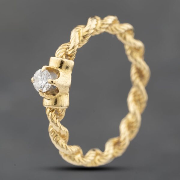 Pre-Owned 18ct Yellow Gold 0.10ct Diamond Twisted Rope Effect Solitaire Ring 41482386