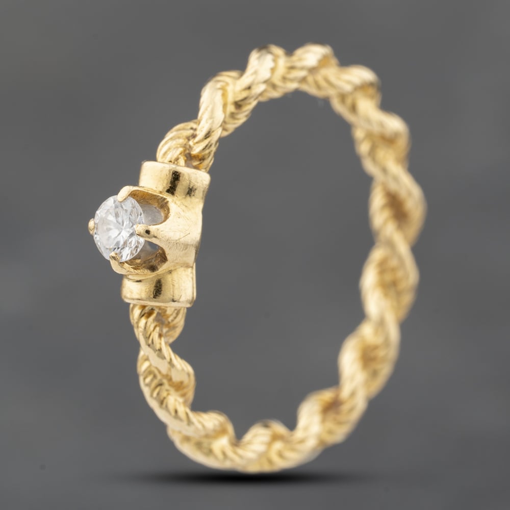 Pre-Owned 18ct Yellow Gold 0.10ct Diamond Twisted Rope Effect Solitaire Ring 41482386