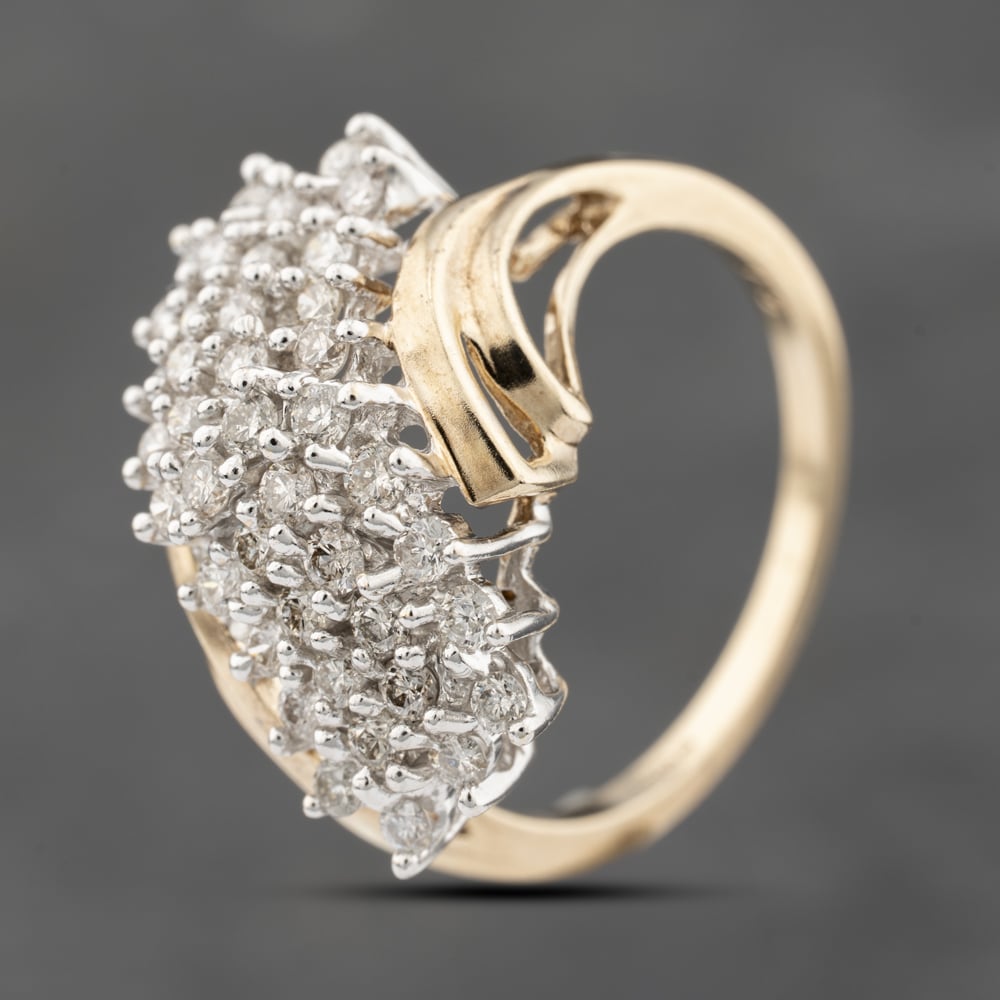 Pre-Owned 9ct Yellow Gold Brilliant Cut Diamond Four Row Cluster Ring 41482391