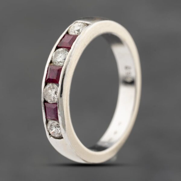 Pre-Owned 18ct White Gold Ruby & 0.30ct Brilliant Cut Diamond Half Eternity Ring 41482408