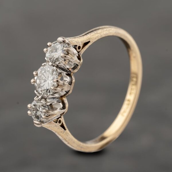Pre-Owned Vintage Yellow Gold 0.75ct Diamond Three Stone Ring 41482446