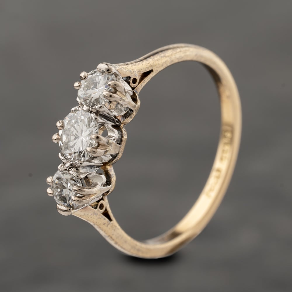 Pre-Owned Vintage Yellow Gold 0.75ct Diamond Three Stone Ring 41482446
