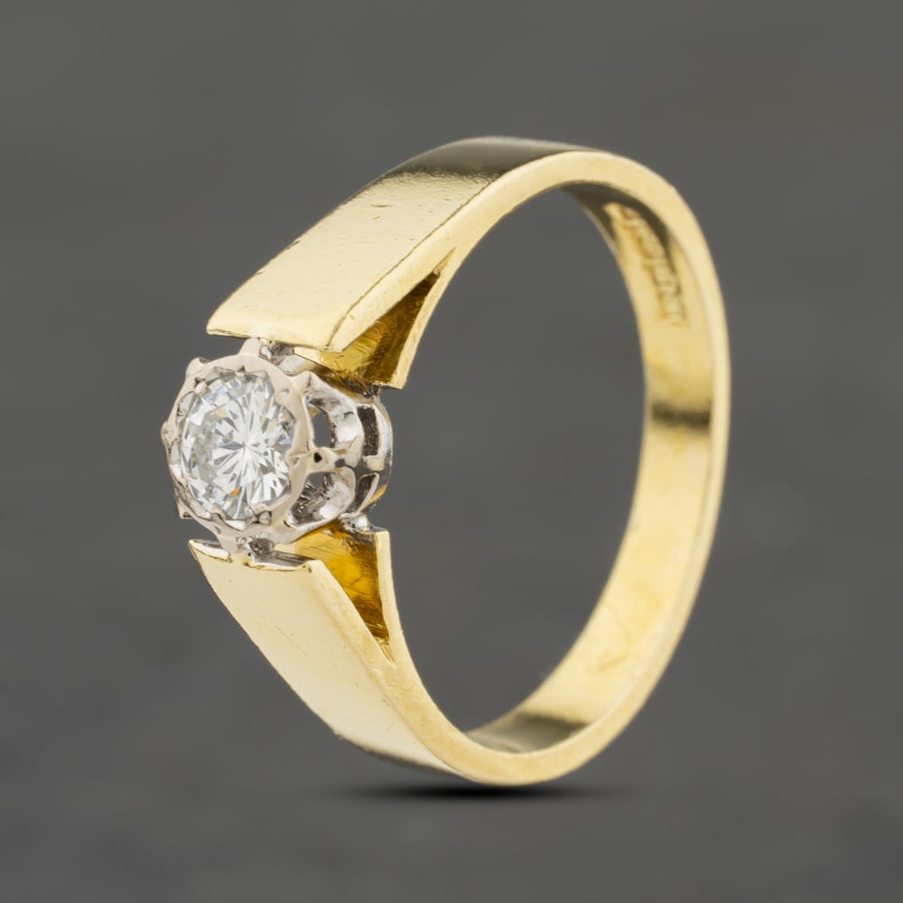 Pre-Owned Vintage 18ct Yellow Gold Brilliant Cut Diamond Wide Shoulders Solitaire Ring 41482464