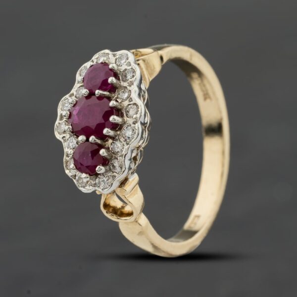Pre-Owned 9ct Yellow Gold Ruby & 0.24ct Brilliant Cut Diamond Boat Cluster Ring 41482509