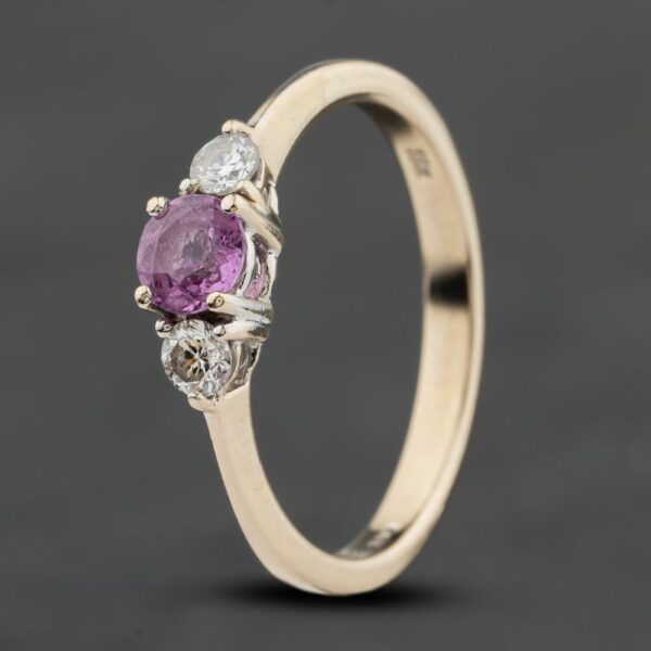 Pre-Owned 18ct White Gold Pink Sapphire & 0.18ct Brilliant Cut Diamond Three Stone Ring 41482517
