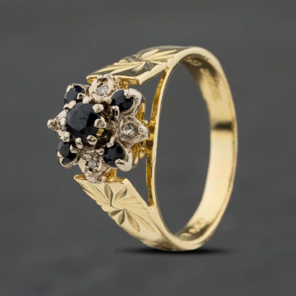 Pre-Owned 18ct Yellow Gold Sapphire & 0.04ct Diamond Flower Cluster Ring 41482520