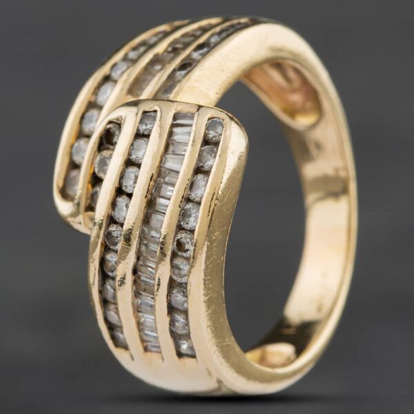 Pre-Owned 14ct Yellow Gold Diamond Three Row Cross Over Dress Ring 4148828