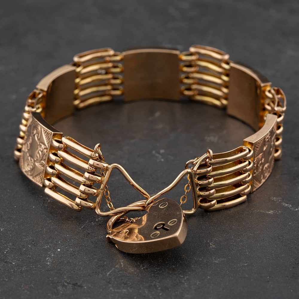 Pre-Owned Vintage 9ct Rose Gold Five Bar 7.5 Inch Gate Bracelet 41531061