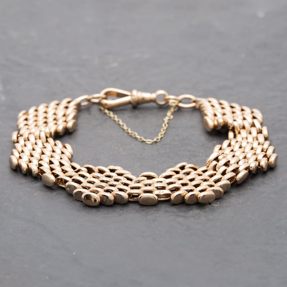 Pre-Owned 9ct Rose Gold 7.5 Inch Panther Gate Bracelet 41531067