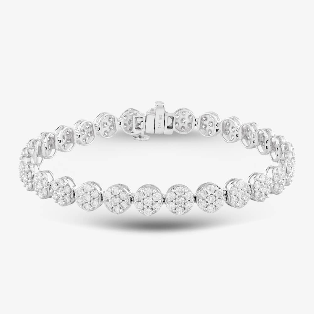 Pre-Owned 14ct White Gold 5.00ct Brilliant Cut Diamond Cluster Bracelet 4307124