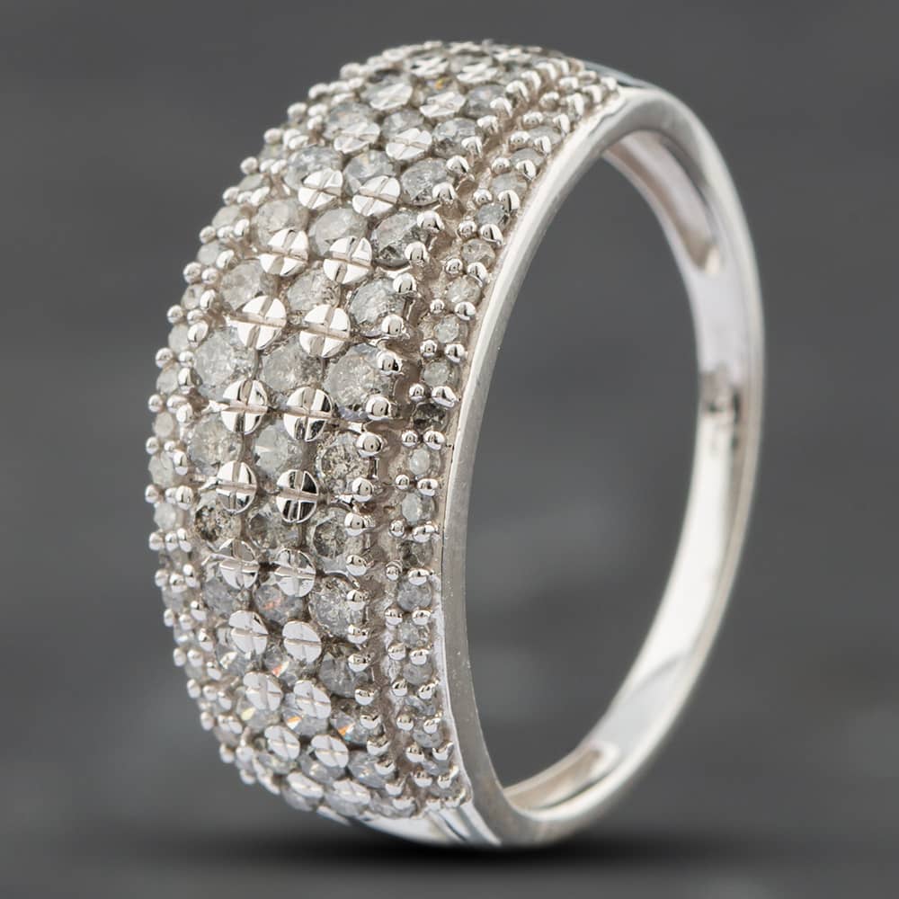 Pre-Owned 9ct White Gold 1.00ct Brilliant Cut Diamond Five Row Dress Ring 43091009