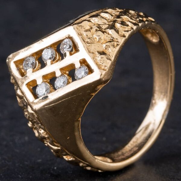 Pre-Owned 14ct Yellow Gold 0.20ct Brilliant Cut Diamond Six Stone Diagonal Design Signet Ring 4312021