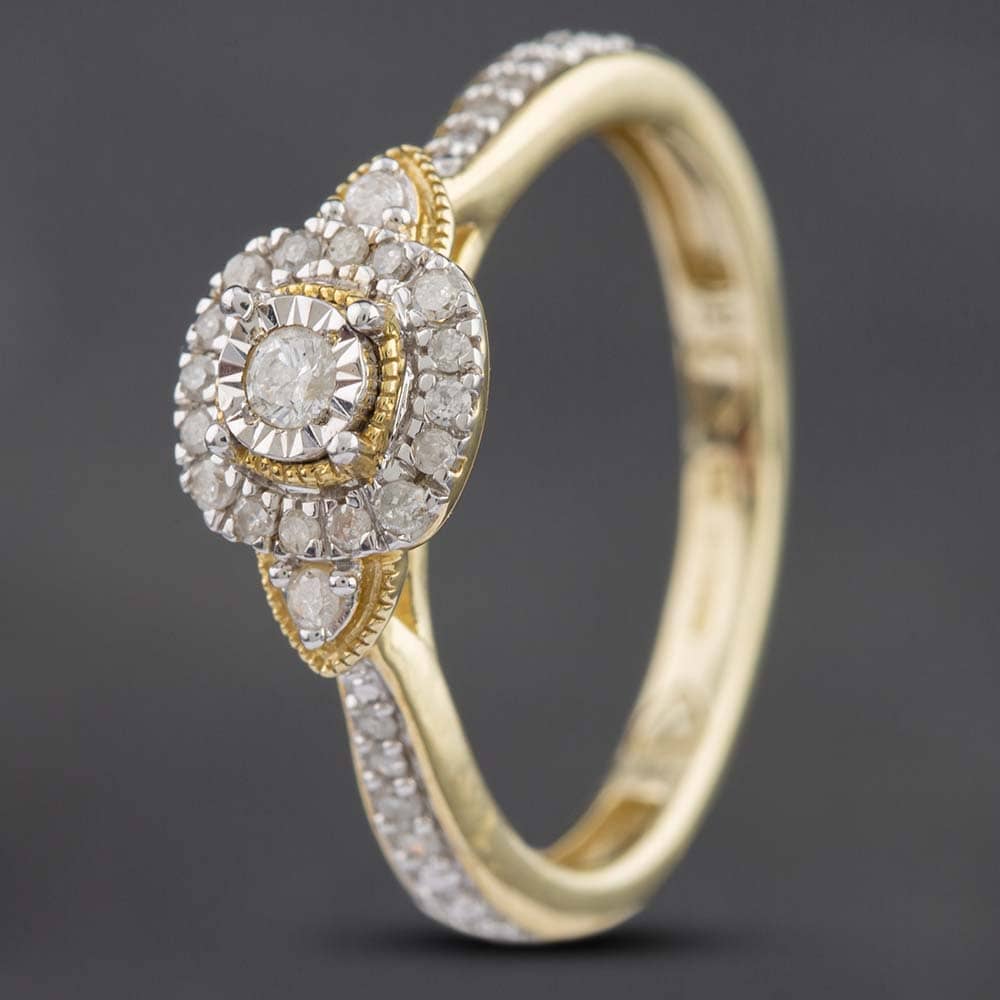 Pre-Owned 9ct Yellow Gold 0.17ct Brilliant Cut Diamond Cluster Ring 431202651