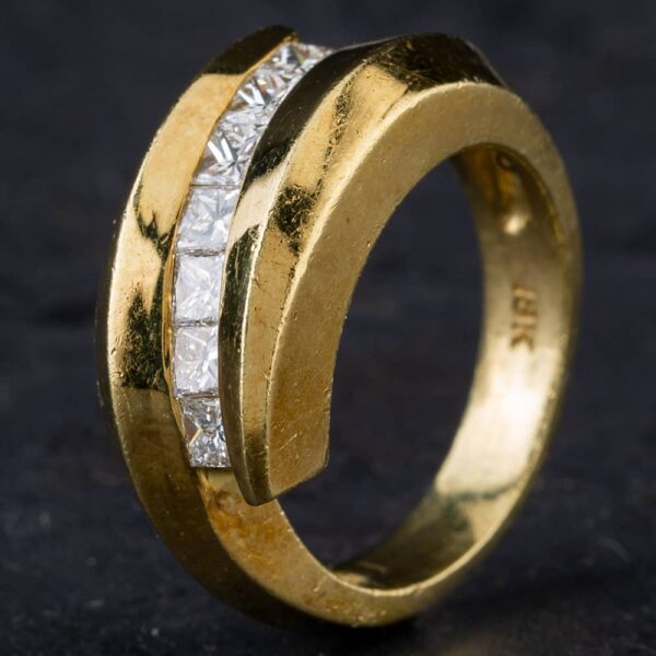 Pre-Owned 18ct Yellow Gold 0.80ct Princess Cut Diamond Seven Stone Cross Over Band Fancy Ring 4312049
